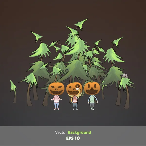 Niños con calabaza dentro del bosque. Diseño vectorial . — Vector de stock