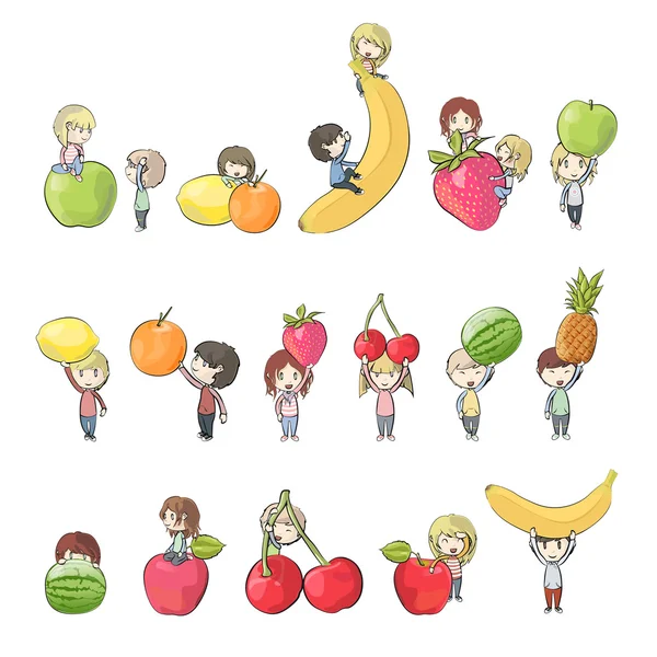 Kids holding several fruits. Vector design — Stock Vector