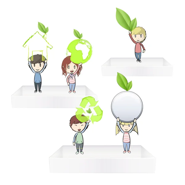 Gyerekek gazdaság ökológiai ikonok, fehér polcon. Vector design — Stock Vector