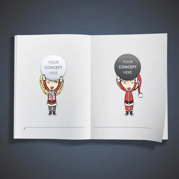 Bambini con costume da Babbo Natale con bottoni vuoti stampati sul libro . — Vettoriale Stock