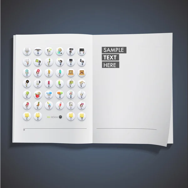 Set van kinderen binnen de witte knop gedrukt op boek. vector ontwerp — Stockvector