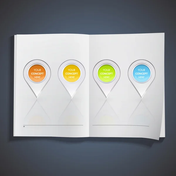 Kleurrijke aanwijzer voor invoegen tekst afgedrukt op boek. vector ontwerp — Stockvector