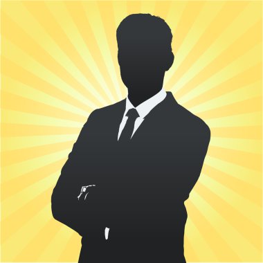 Silhouette of business man with his arms crossed. Vector design.