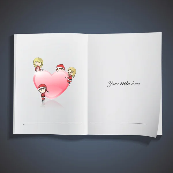 Малюк навколо серця, надрукованого на книзі. Векторний дизайн — стоковий вектор