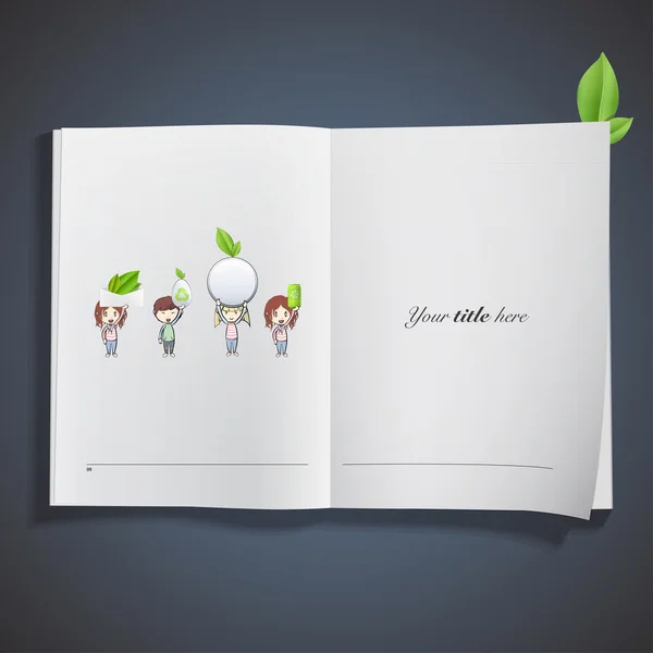 Kid around a heart printed on book. Vector design — Stock Vector