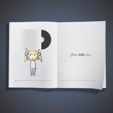kitabı basılmış bir cd tutan çocuk. vektör tasarımı.