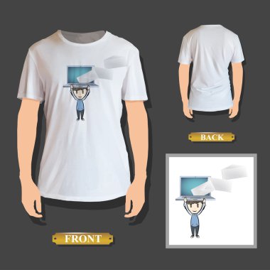 erkek t-shirt baskılı modern bir dizüstü tutarak. vektör tasarımı.