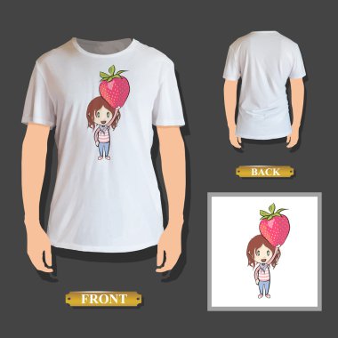 çilek t-shirt üzerine basılı tutarak bir çocuk. vektör tasarımı.