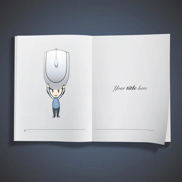 Ragazzo con un mouse stampato sul libro. Design vettoriale . — Vettoriale Stock