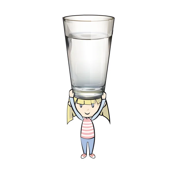 Chica sosteniendo un vaso de agua. Diseño vectorial . — Archivo Imágenes Vectoriales