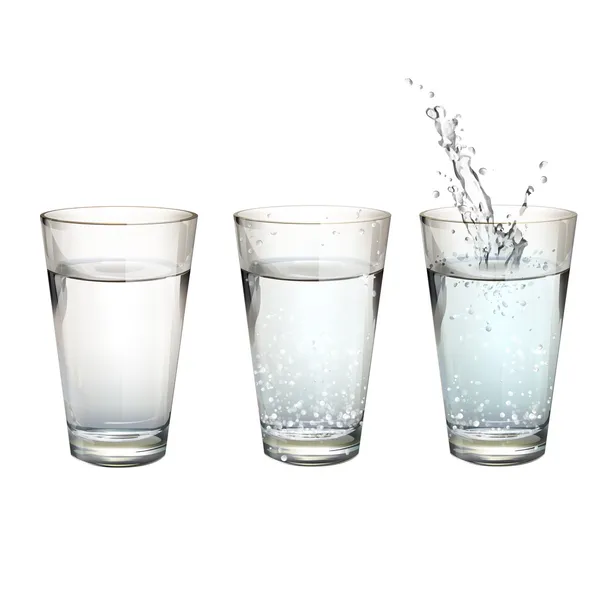 Ensemble de verres à eau réalistes avec différentes actions. Conception vectorielle — Image vectorielle