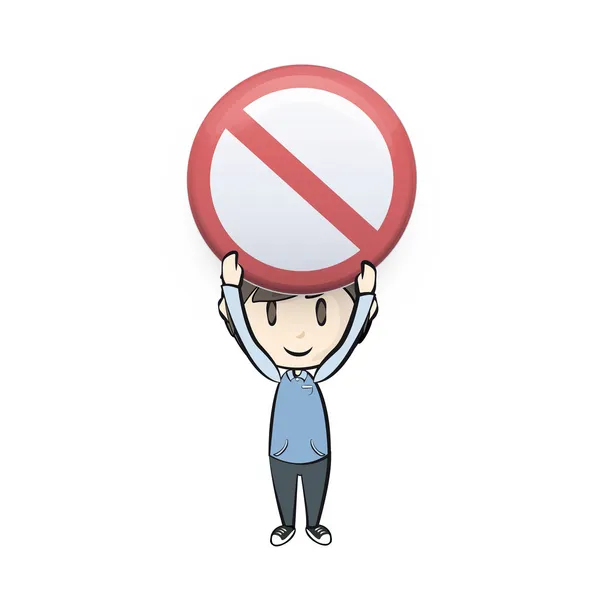 Kid holding prohibited sign. Vector background design — Stock Vector