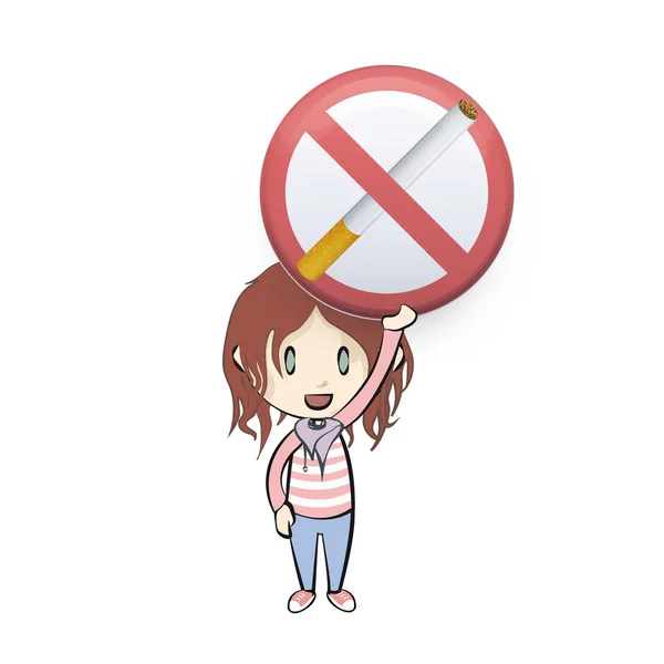 Kid holding prohibited sign with cigar. Vector design — Stock Vector