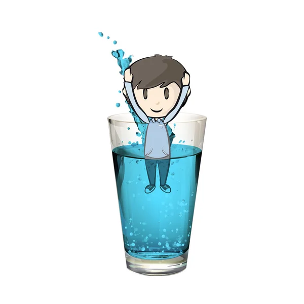 Chico en un vaso de agua. Diseño vectorial . — Archivo Imágenes Vectoriales