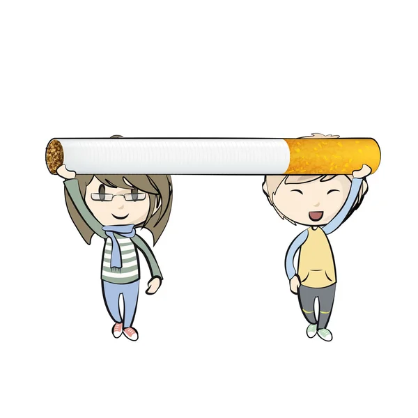 Kids holding a cigarette isolated over white background — Stock Vector