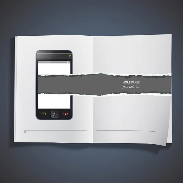 Telefono realistico stampato sul libro. Design vettoriale . — Vettoriale Stock