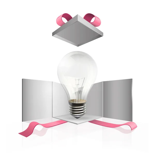 Realistic bulb inside gift box. Vector design. — Stock Vector