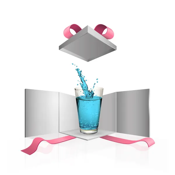Réaliste éclaboussure d'eau à l'intérieur boîte cadeau. Conception vectorielle . — Image vectorielle