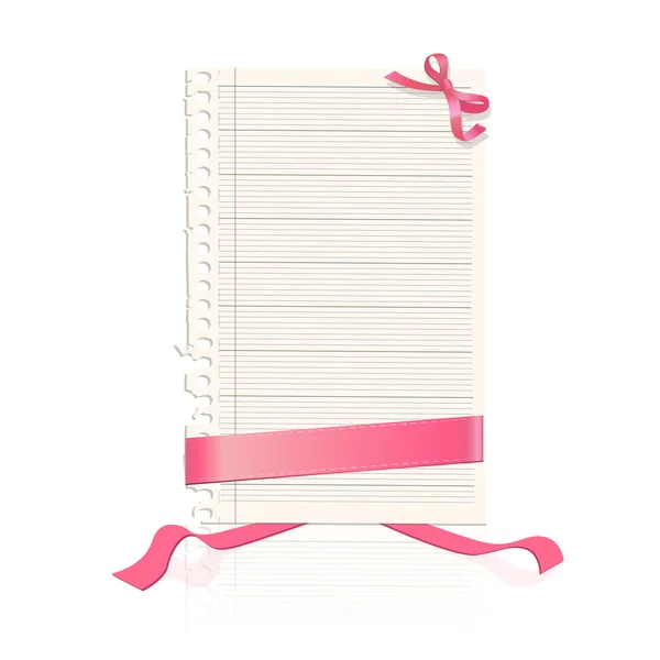 Foglio di quaderno con nastri rossi. Design vettoriale — Vettoriale Stock