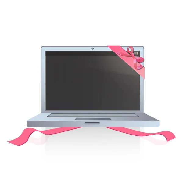 Computer portatile moderno con nastri rossi. Design vettoriale — Vettoriale Stock