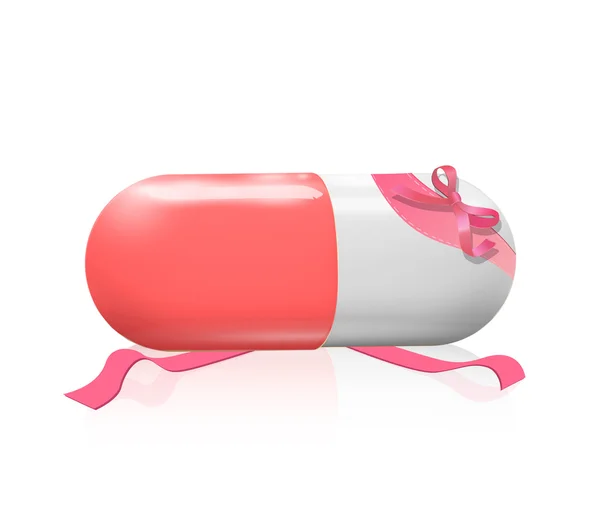 Red and white pill with red ribbons. Vector design — Stock Vector