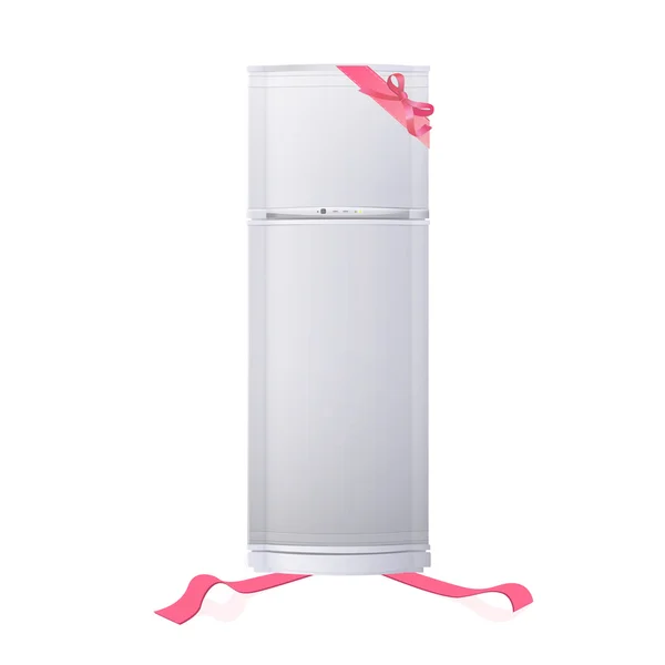Reális hűtőszekrény, piros szalaggal. Vector design — Stock Vector