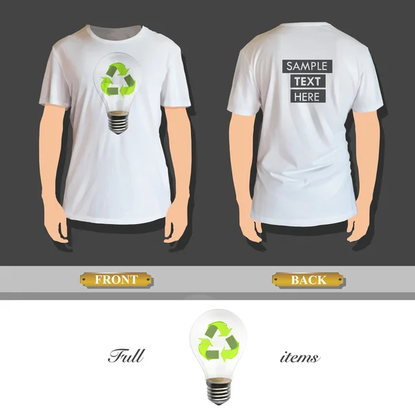 Eco lightbulb printed on t-shirt. Vector design. — Stock Vector