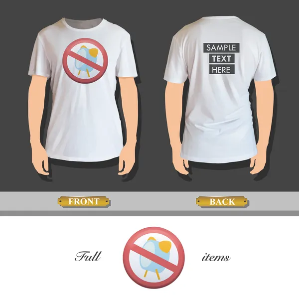 Verboden teken met alarm afgedrukt op t-shirt. vector ontwerp. — Stockvector
