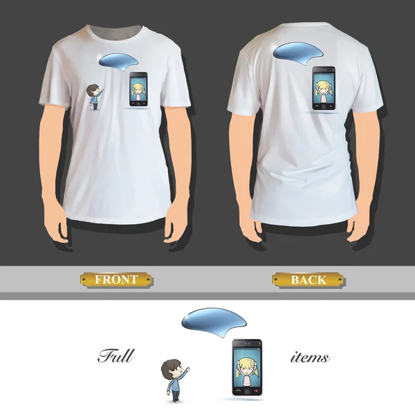 Dzieci wokół telefonu drukowane na t-shirt. projekt wektor. — Wektor stockowy