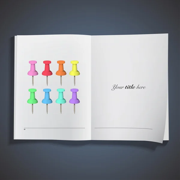 Reeks van kleurrijke pushpins afgedrukt op boek. vector ontwerp — Stockvector