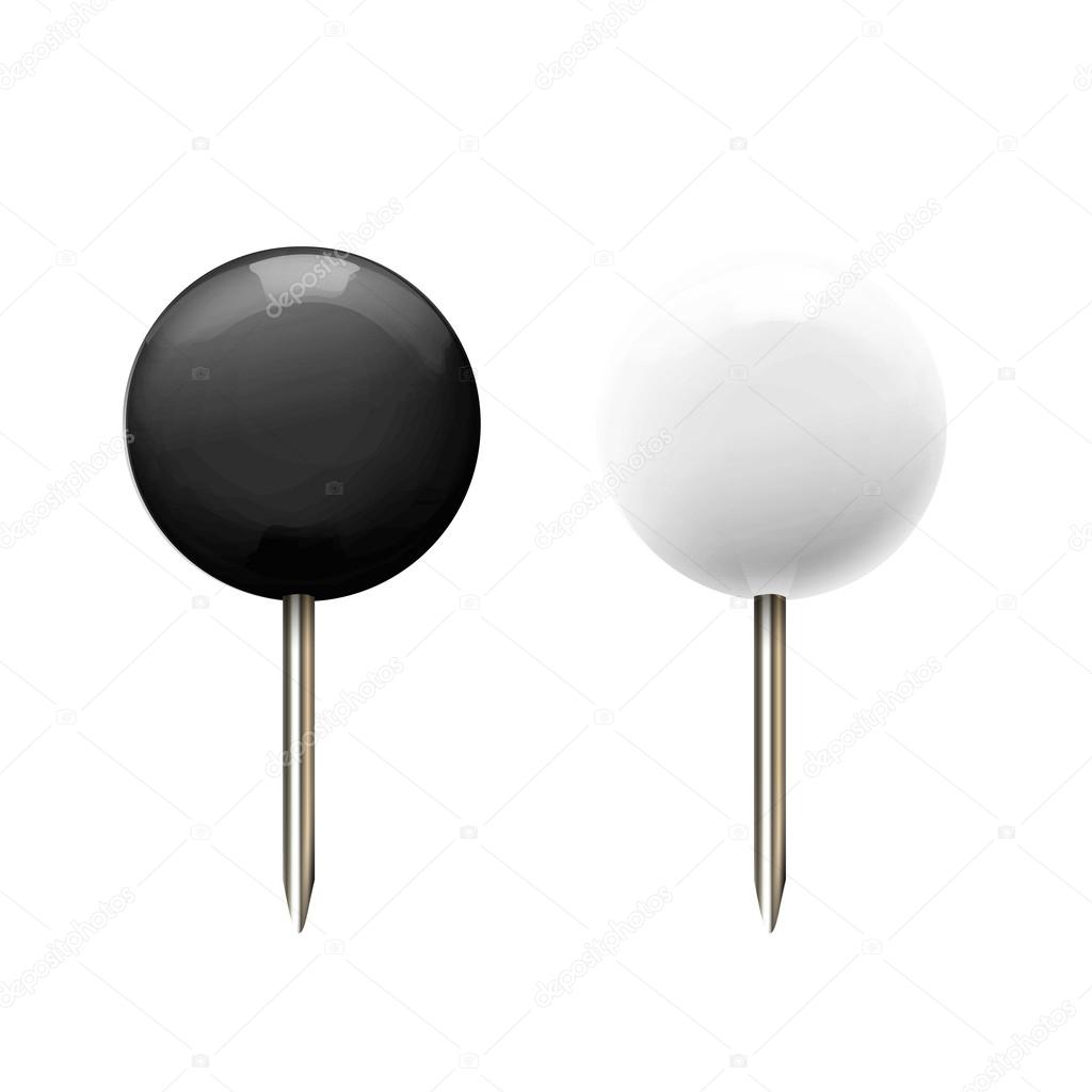 Black and White pushpins over white background. Vector design