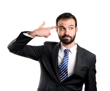 Beyaz arka plan üzerinde intihar genç işadamı