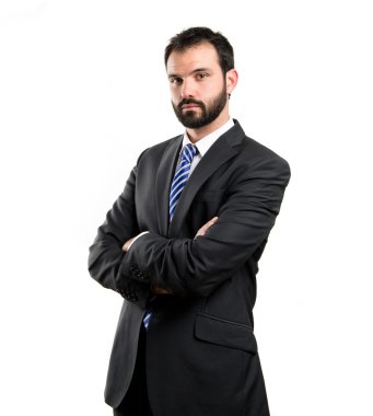 kollarını ile iş adamı izole arka plan üzerinde çarpı işareti