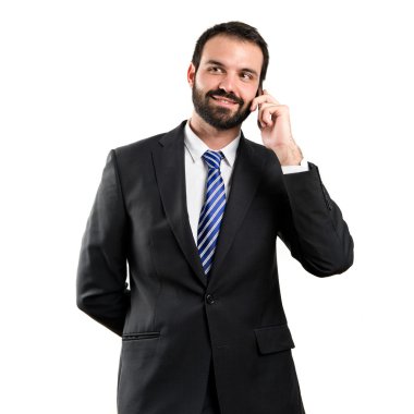 Genç İşadamları için mobil izole arka plan üzerinde konuşuyor.