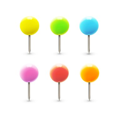 Beyaz arka plan üzerinde renkli pushpins. vektör tasarımı