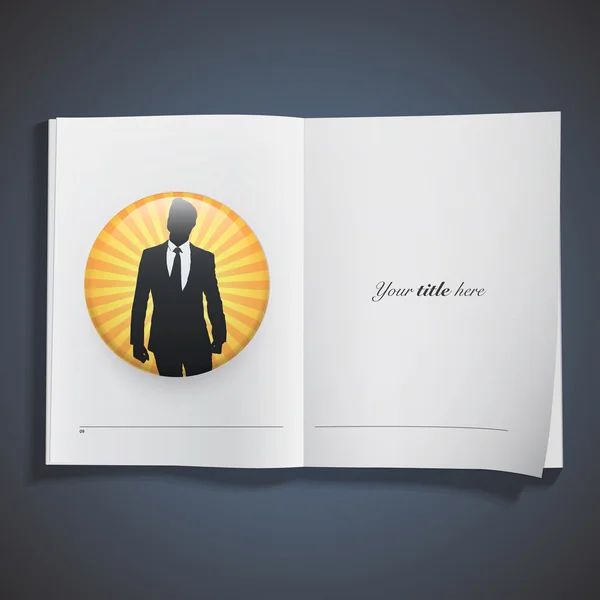 Silhouette di uomo d'affari stampata su libro. Design vettoriale — Vettoriale Stock