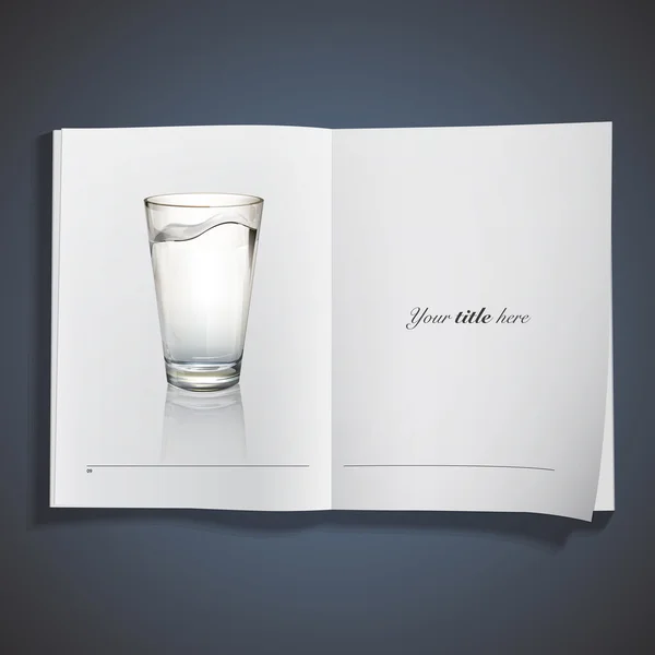 Realistic water glass printed on book. Vector design — Stock Vector