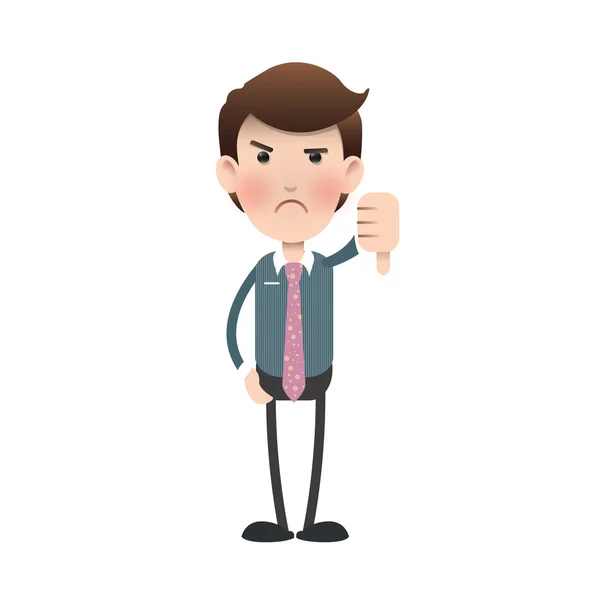 Unhappy businessman with his thumb down over isolated background. Vector design. — Stock Vector