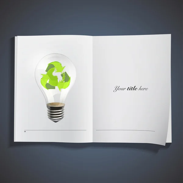 Eco villanykörte nyomtatott könyv. Vector design — Stock Vector
