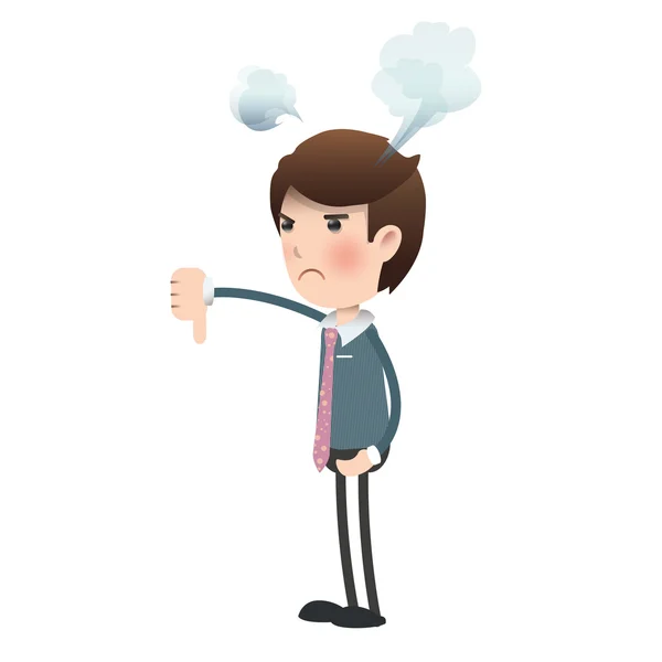 Unhappy businessman with his thumb down over isolated background. Vector design. — Stock Vector
