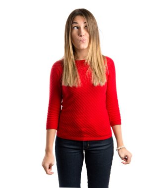 sevimli genç kız izole beyaz zemin üzerinde bir fikir düşünce