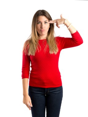 genç kız yapma intihar jest beyaz zemin üzerine