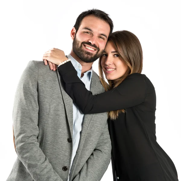 Bonito casal sobre fundo branco . — Fotografia de Stock