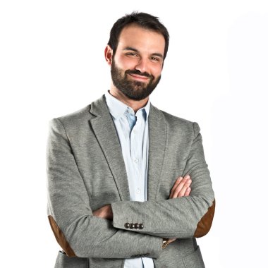 iş kolları olan adamı izole arka plan üzerinde çarpı işareti.