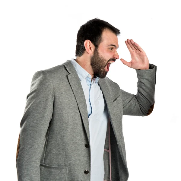 Empresario gritando sobre fondo blanco — Foto de Stock