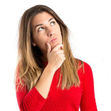 sevimli genç kız izole beyaz zemin üzerinde bir fikir düşünce