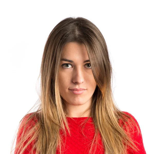 Young girl with red dress over white background — Stock Photo, Image