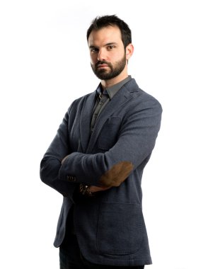 kollarını ile iş adamı izole arka plan üzerinde çarpı işareti