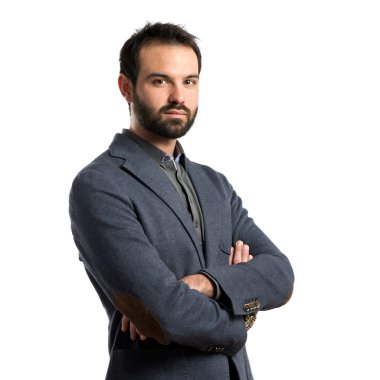 kollarını ile iş adamı izole arka plan üzerinde çarpı işareti
