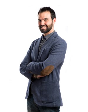 iş kolları olan adamı izole arka plan üzerinde çarpı işareti.